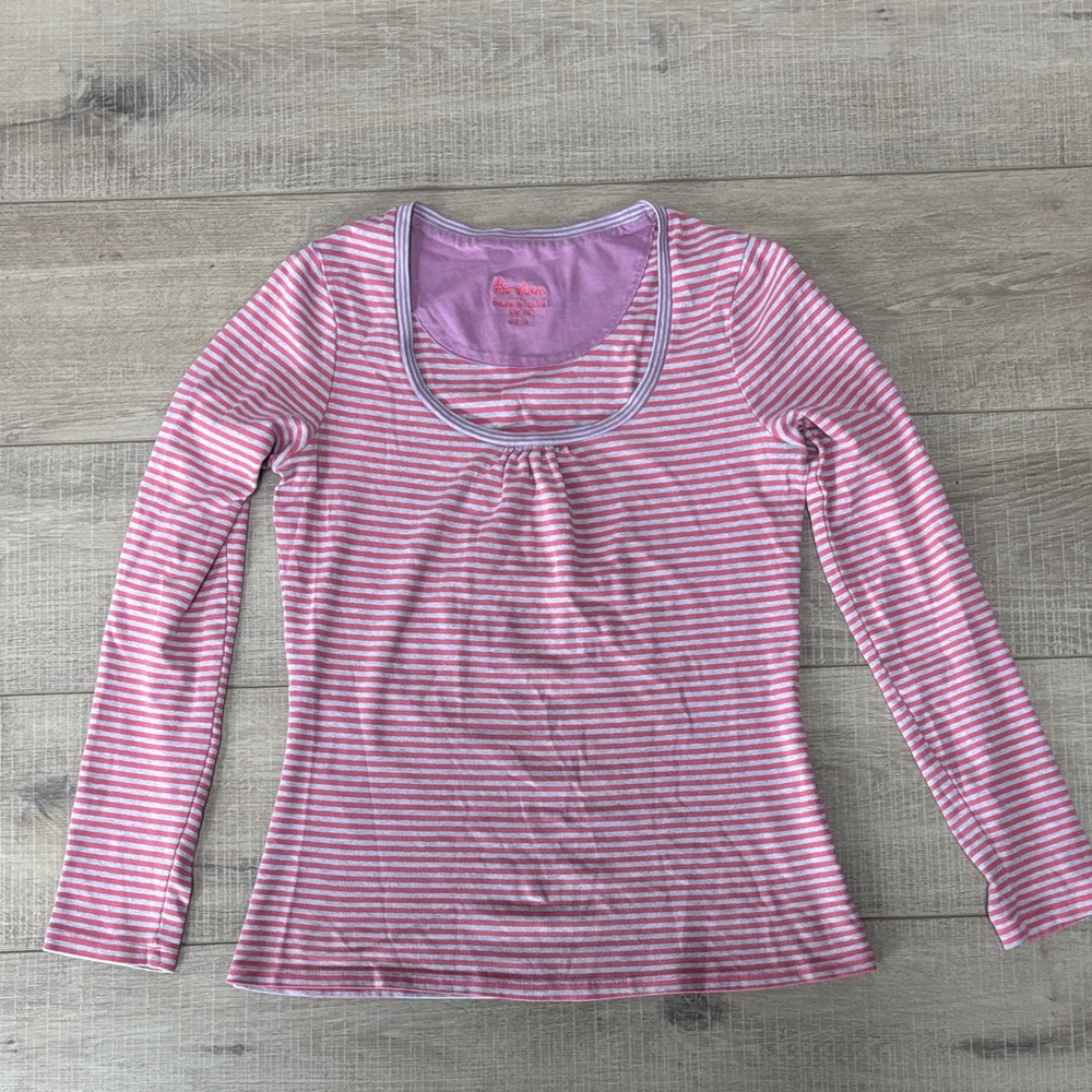 Boden Women’s Pink and Grey Striped Top US Size 6 Long Sleeve Tee Scoop Neck